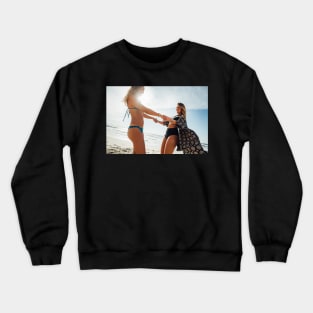 Two Young Pretty Girls Having Fun Together on Sunny Beach Crewneck Sweatshirt